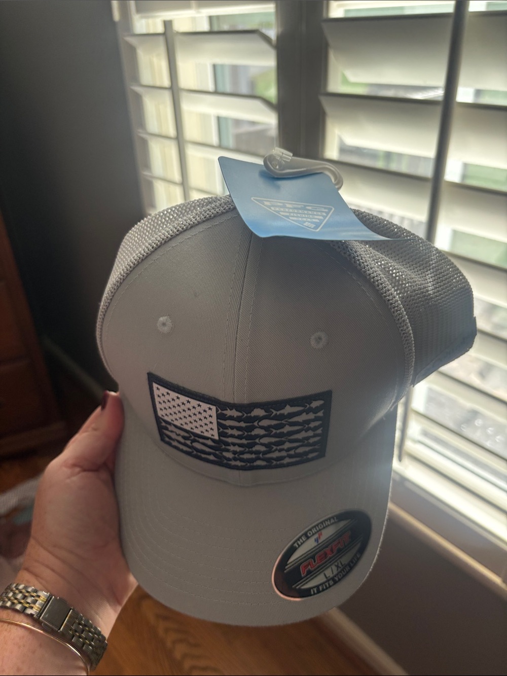 Columbia Gray Trucker Hat with Fish Flag Patch